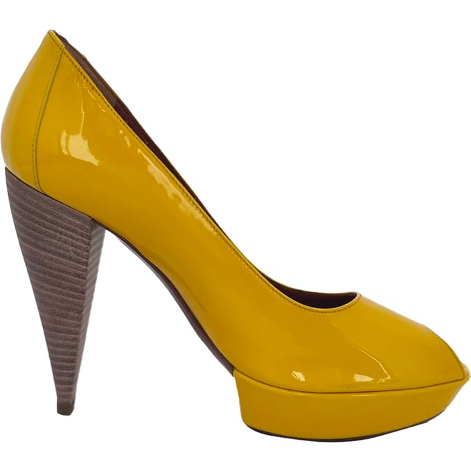 Lanvin Peep-Toe Platform Pumps in Gele Leren Lak