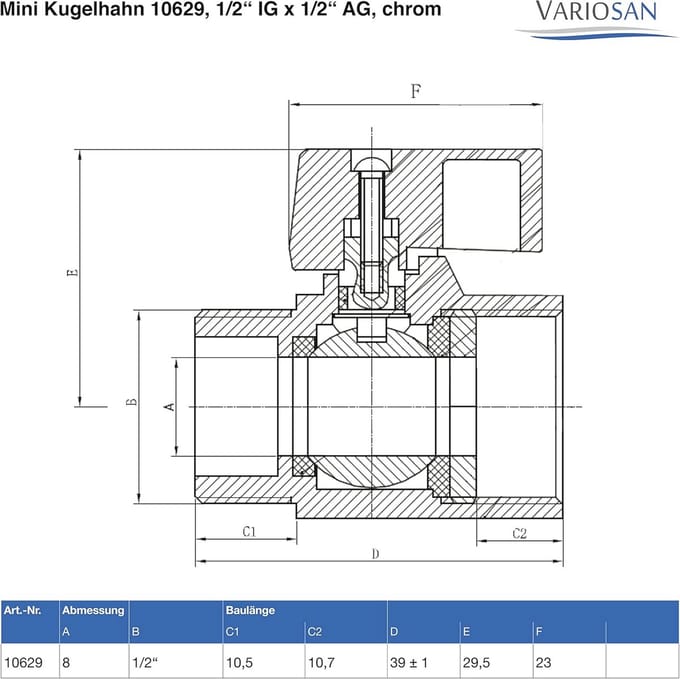 Mini kogelkraan 3/8" IG x 3/8" AG voor watervoorzieningen en verwarming