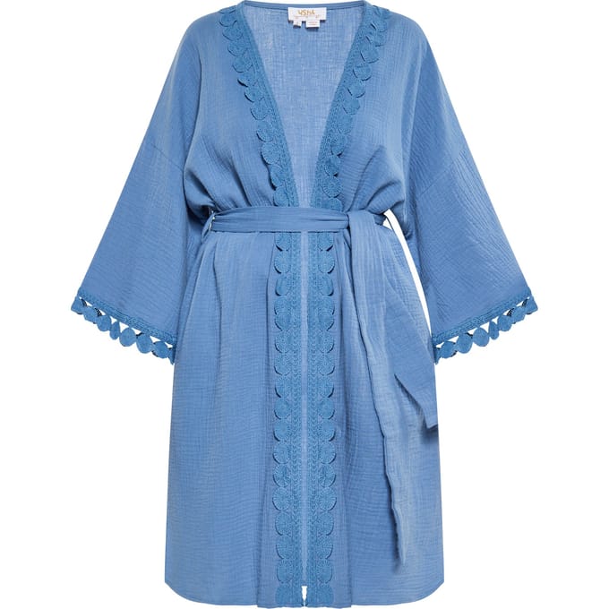 usha Kimono Dames denimblauw