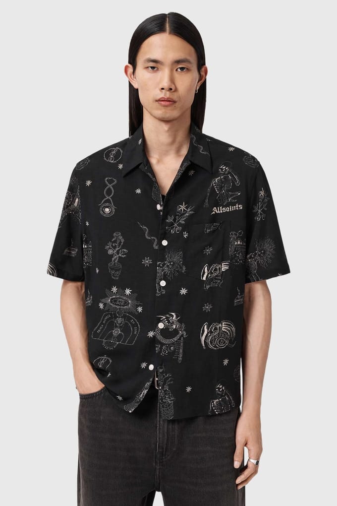 AllSaints Terra Ss Shirt Jet Black Größe: M | Casual hemden Outlet | Herren | Schwarz