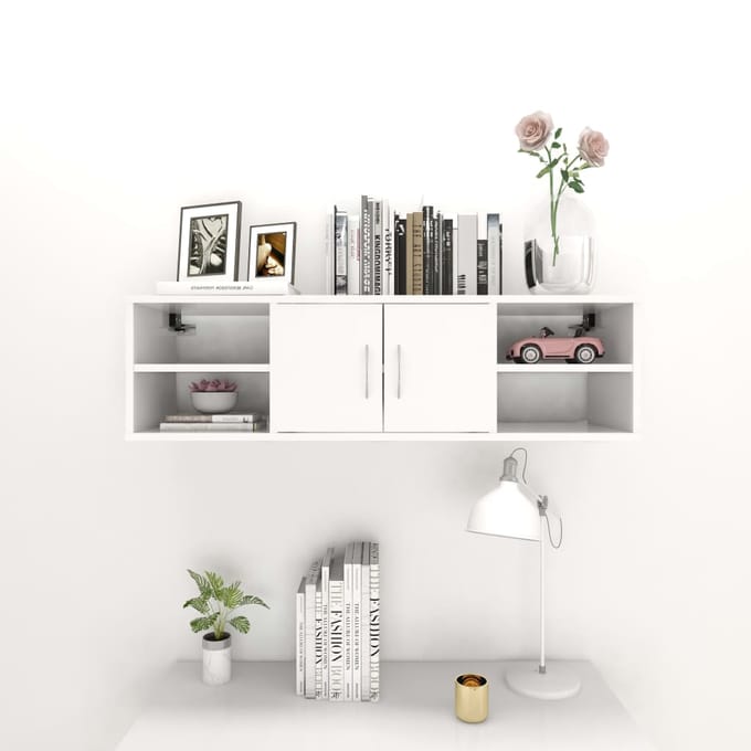 vidaXL - Wandschap - 102x30x29 - cm - bewerkt - hout - wit