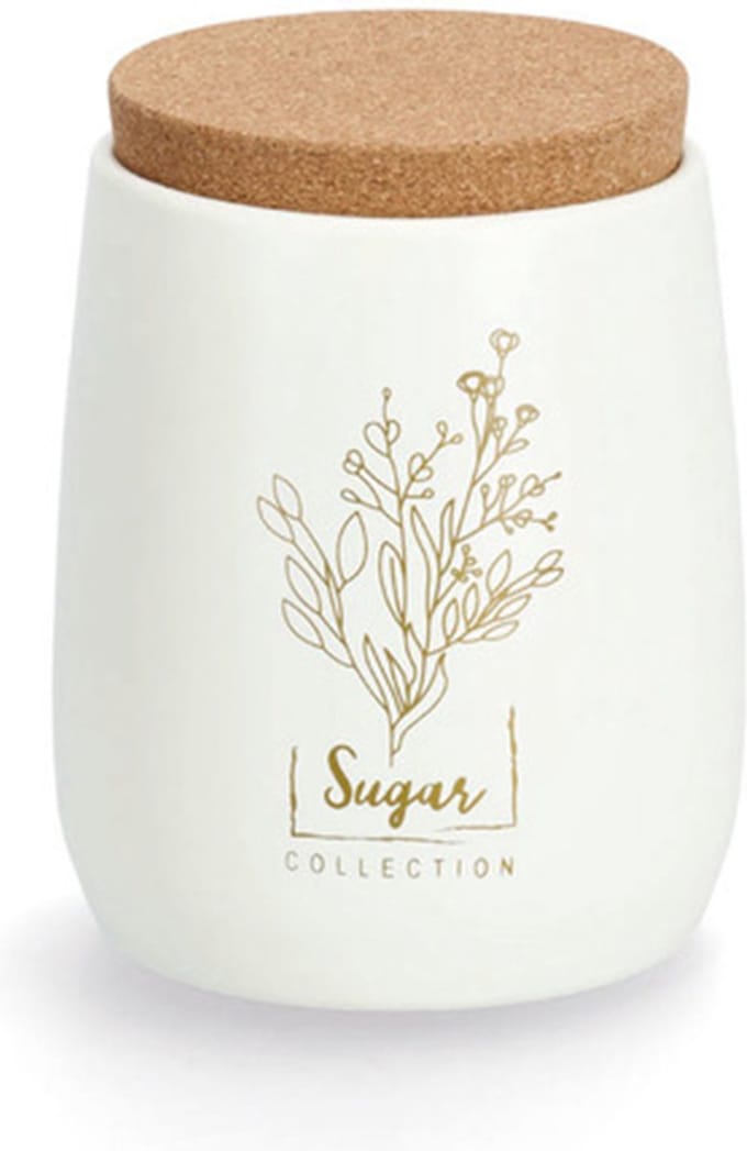 Zeller Suiker bewaarblik/bus - metaal/kurk - creme/goud - 11 x 13 cm - 750 ml