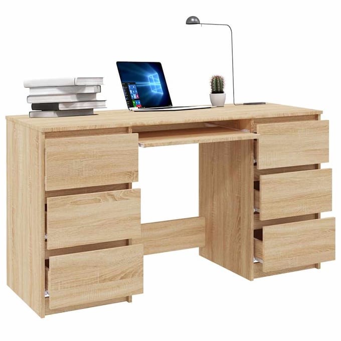 vidaXL - Schrijftafel - 140x50x77 - cm - bewerkt - hout - sonoma - eikenkleurig