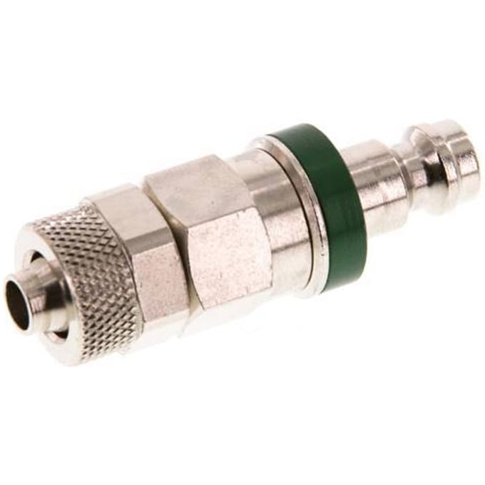 Vernikkeld Messing DN 5 Groen Luchtkoppeling Insteeknippel 6x8 mm Push-On Double Shut-Off - CLP5-N-BN-GRE-SV-6