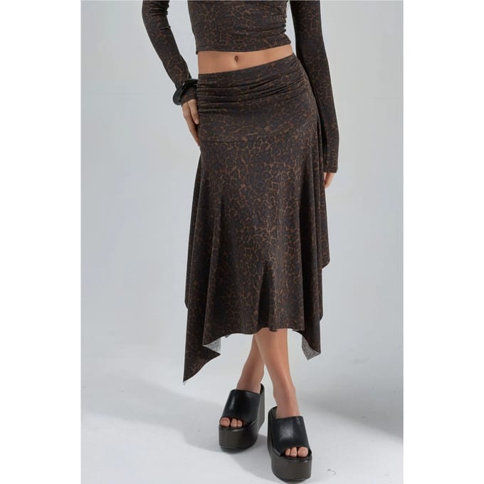 Hoge Taille Leopardprint Asymmetrische Midi Rok