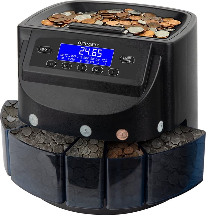 Geldtelmachines - Muntsorteermachine - Automatisch Sorteren - LCD Display - EU Stekker - Zwart