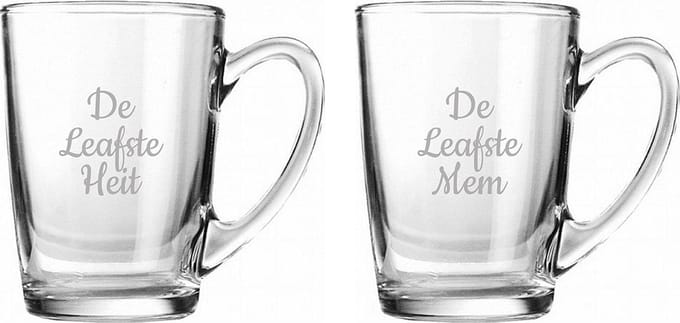 Gegraveerde Theeglas 32cl De Leafste Mem-De Leafste Heit