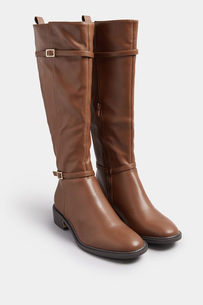 Yours Bruine, Gespvormige, Elastische Kniehoge Laarzen Met Standaard Pasvormsize 36