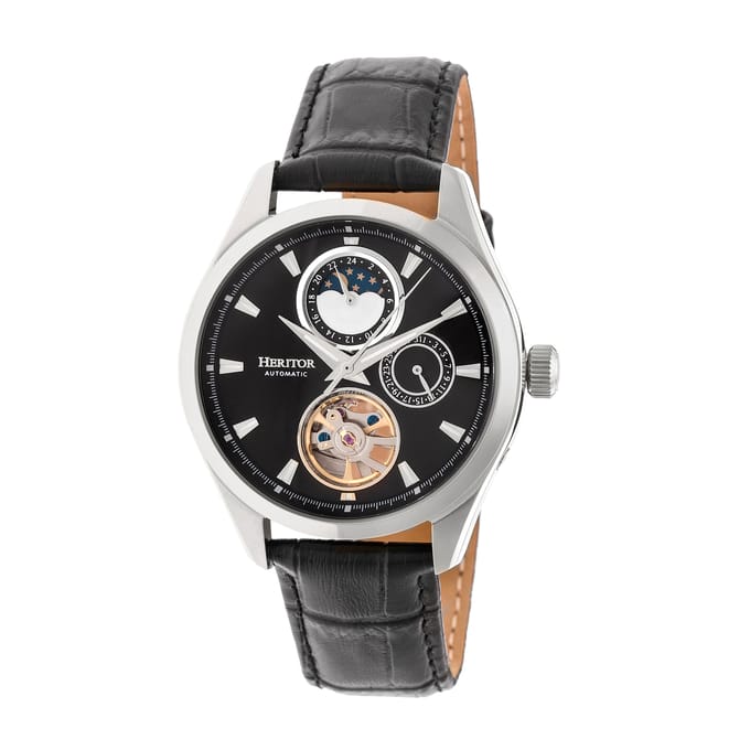 Heritor Automatic Sebastian Semi-Skeleton Horloge met Leren Band - Zilver/Zwart