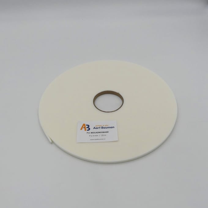 Glasband - 9 x 4 mm - Wit - 25 meter - Beglazingsband - PE band - Schuimband - Glasband 4 mm - Glasband wit