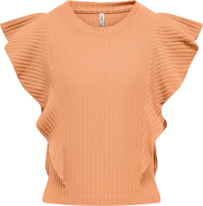 ONLY KOGNELLA S/L SHORT RUFFLE TOP JRS Meisjes T-shirt - Orange Chiffon - Maat 146/152