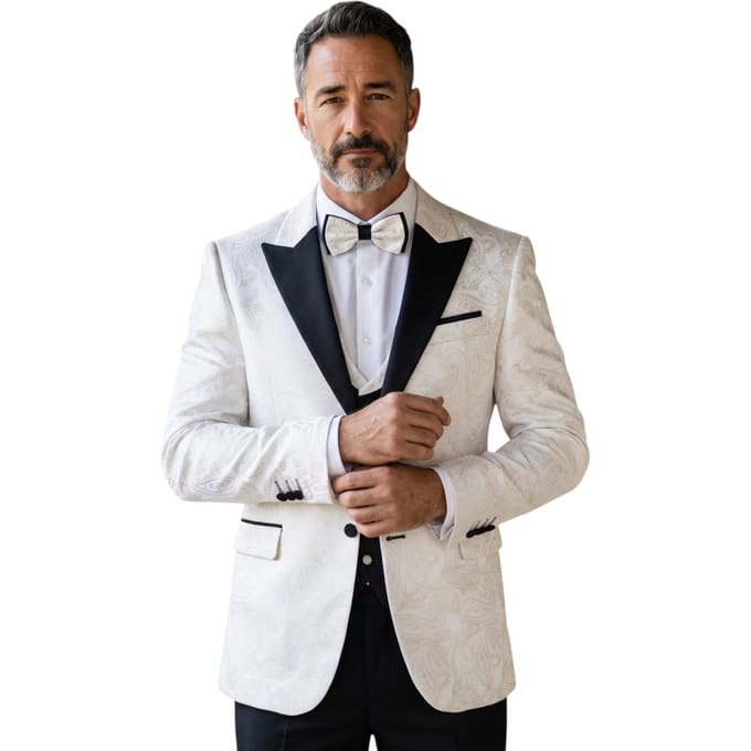 Heren Witte 4-delige Paisley Tailored Fit trouwpak - AK2