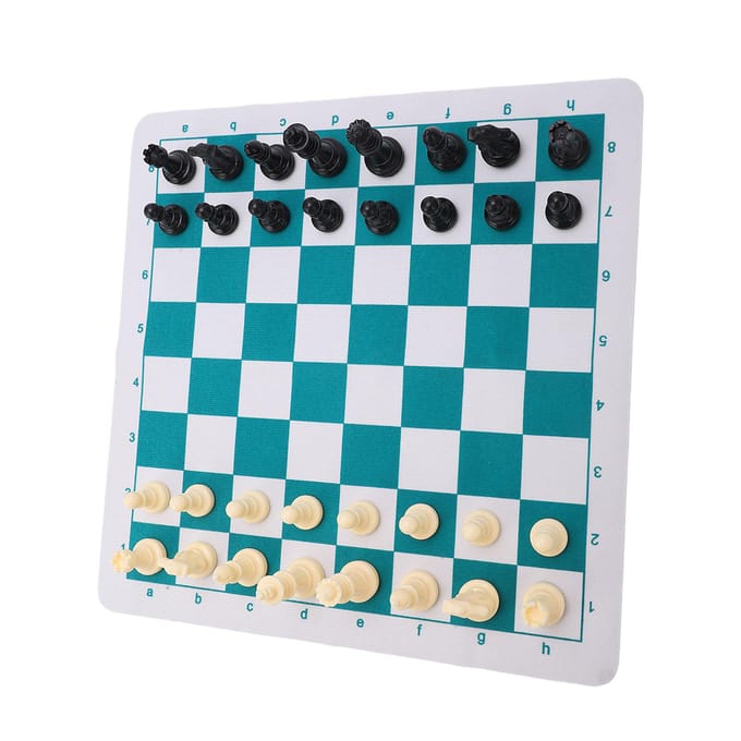 Schaakset Plastic Stukken Mousepad Bordspellen PU Leer Schakbord Reizen Bijeenkomst Kinderspeelgoed blue