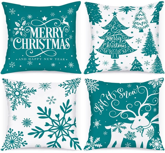 Cosensi- Kussenslopen Set van 4 - Kerstdecoratie - 40 x 40 cm - Polyester - Machinewasbaar - Superzachte ritssluiting - Kussenhoezen