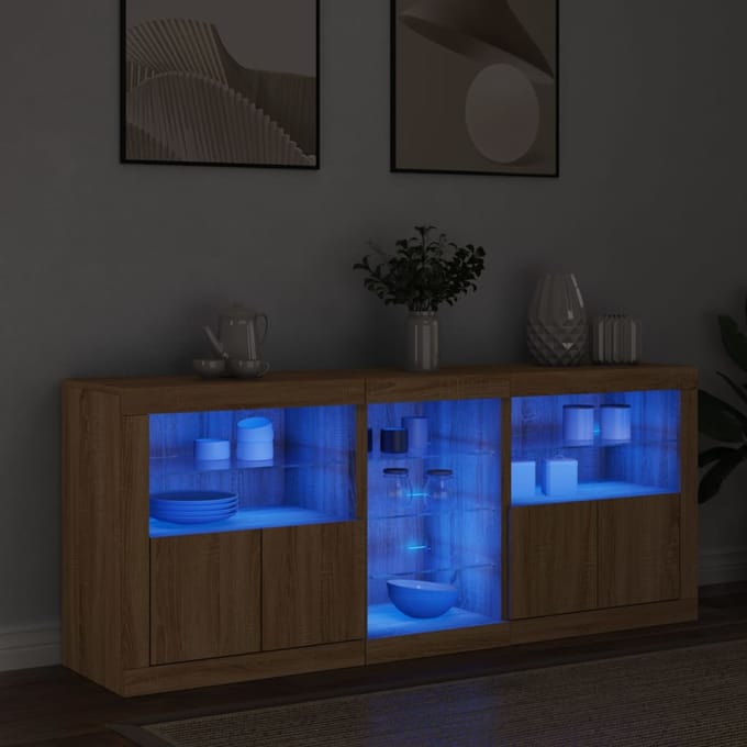 vidaXL - Dressoir - met - LED-verlichting - 162x37x67 - cm - sonoma - eikenkleurig