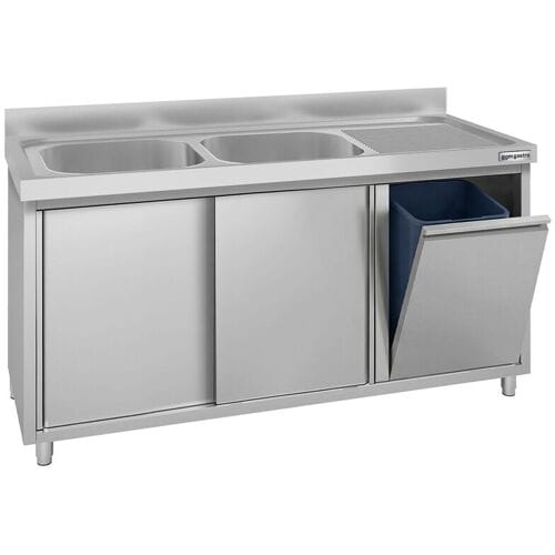 GGM Gastro Spülschrank ECO - 1400x700mm - mit Abfallbehälter & 2 Becken links