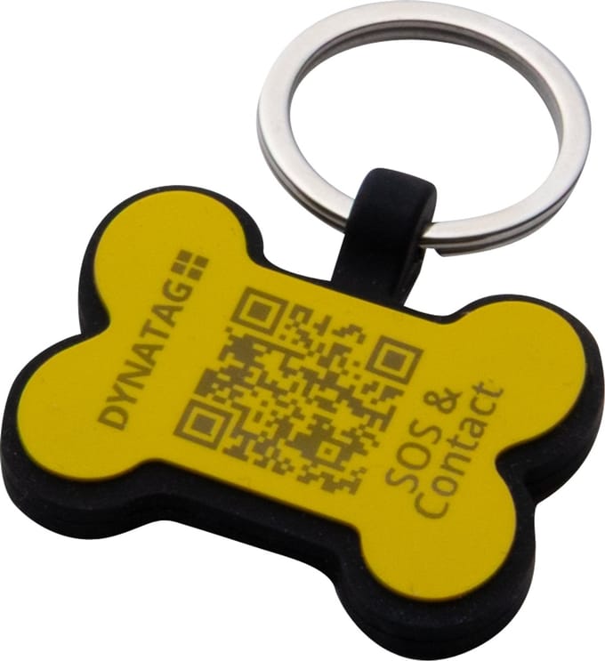DynaTag Hondenpenning met QR-code - SOS Penning Hond Botje Siliconen Geel