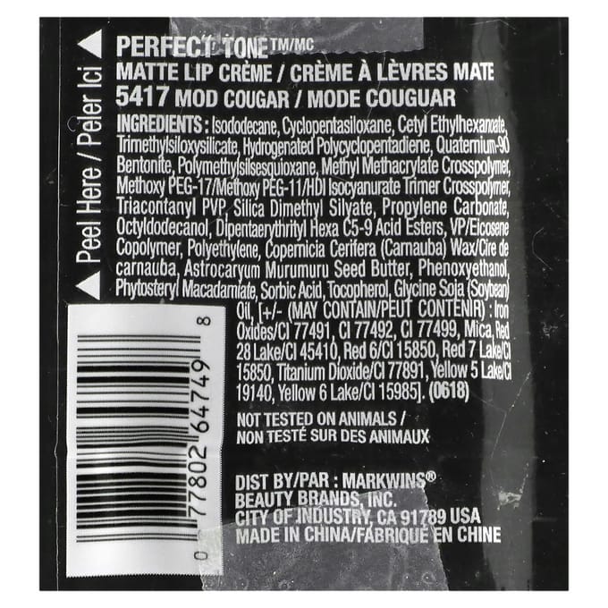 Perfecte Toon, Matte Lipcrème, 5417 Mode Cougar, 5,1 ml (0.17 fl oz) black
