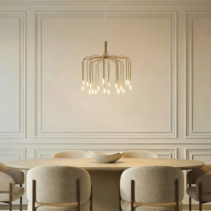 Lucande LED hanglamp Ariadne, Ø 57 cm, mat goud, 20 lampen