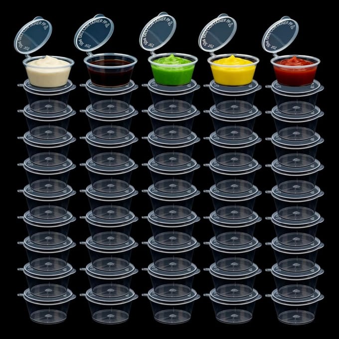 50 Stuks Kleine Plastic Containers met Deksel 50ml – Ideaal voor Sauzen, Dips en Porties