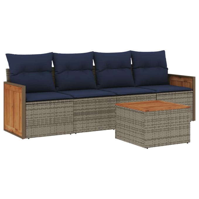 vidaXL - 5-delige - tuinbankset - met - kussens, - grijs - polyrotan