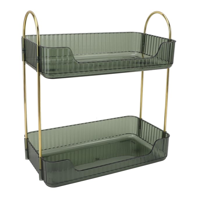 Présentoir de maquillage à deux niveaux, moderne et léger, étagère de rangement de luxe pour pinceaux et fards à paupières jaune