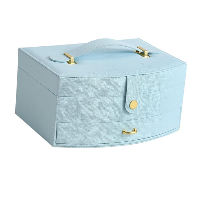 Sieradendoos met Spiegel Lades Grote Capaciteit PU Leer Draagbaar Dubbele Lagen Sieradendoos Blauw white