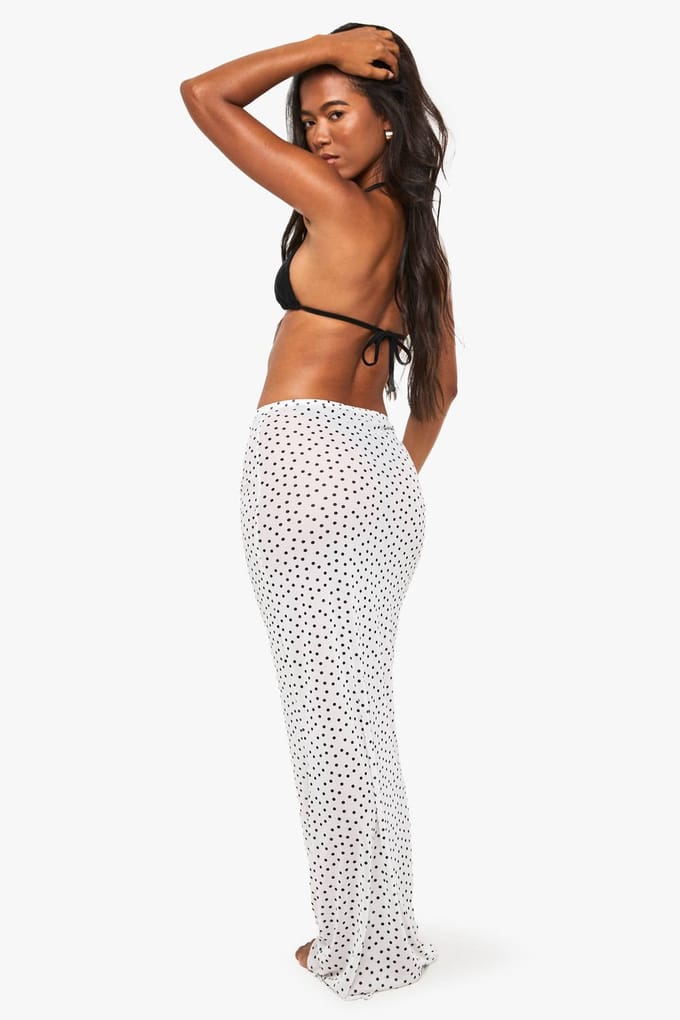 boohoo Dames Polka Maxi Strandrok | White | Maat: Medium