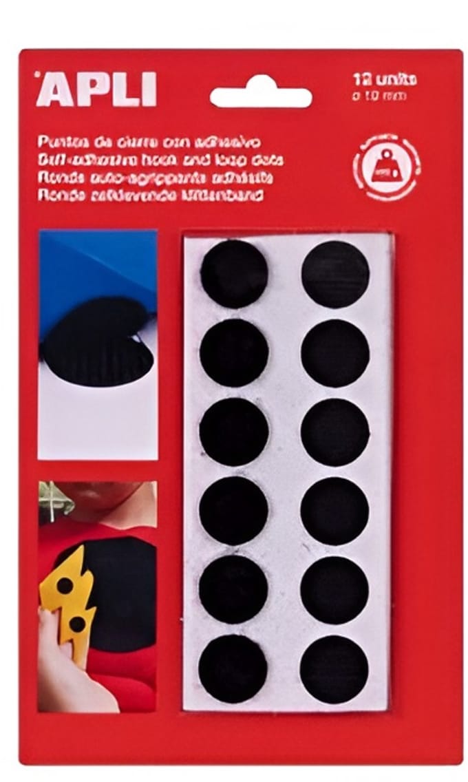 Apli Klittenband Rond Zelfklevend - d: 19 mm - Zwart - 12 stuk