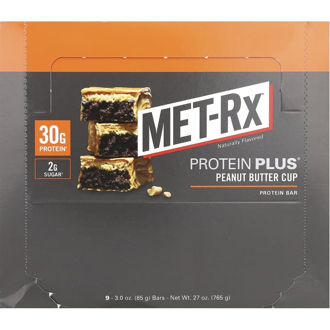 MET-Rx, Protein Plus Reep, Pindakaasbekers, 9 repen, 3 oz (85 gram) elk