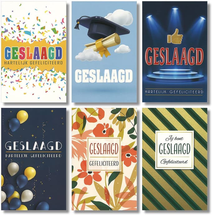 MGPcards - 6 Wenskaarten - Geslaagd - Geslaagd kaarten - Examen - Diploma - 11.5 x 17 cm