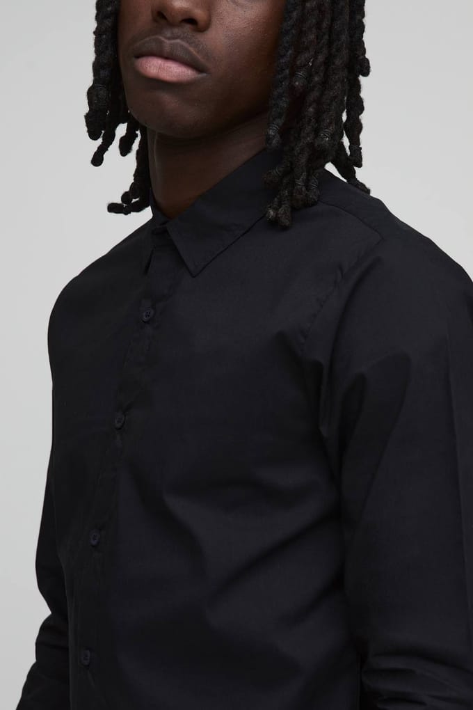 Stretch Fit Shirt met Lange Mouwen | Black | Size Medium