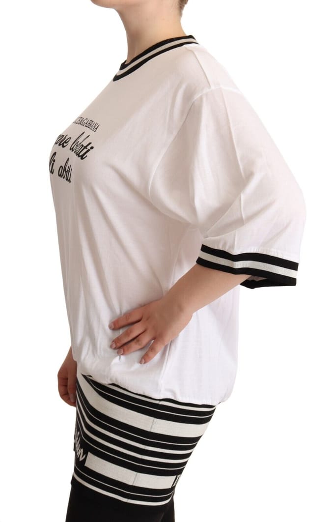 Dolce & Gabbana Dames Witte DG Modeprint Katoenen T-Shirt met Ronde Hals