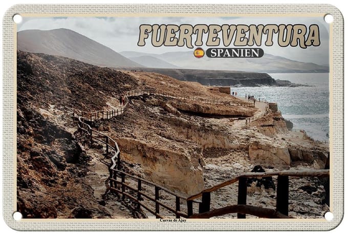 Blechschild Reise 18x12cm Fuerteventura Spanien Cuevas De Ajuy Deko