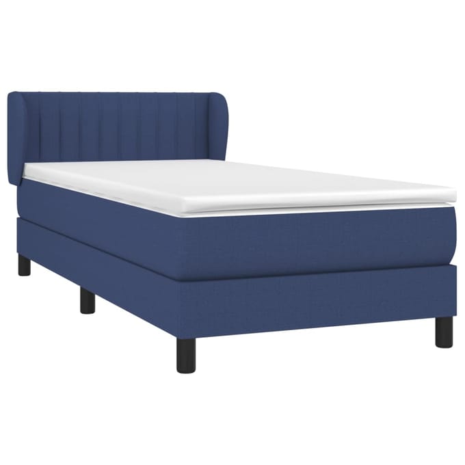 vidaXL - Boxspring - met - matras - stof - blauw - 90x200 - cm