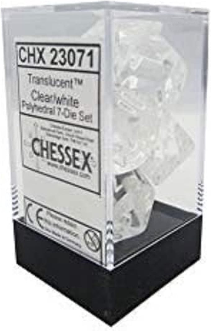 Translucent Clear/white Polyhedral 7 die Set