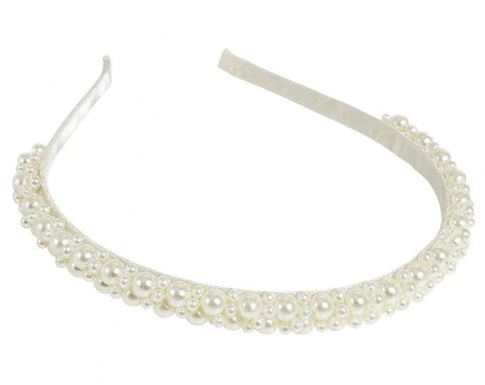 Diadeem - kleine en grote pareltjes - wit - 1cm breed - bruidssieraad