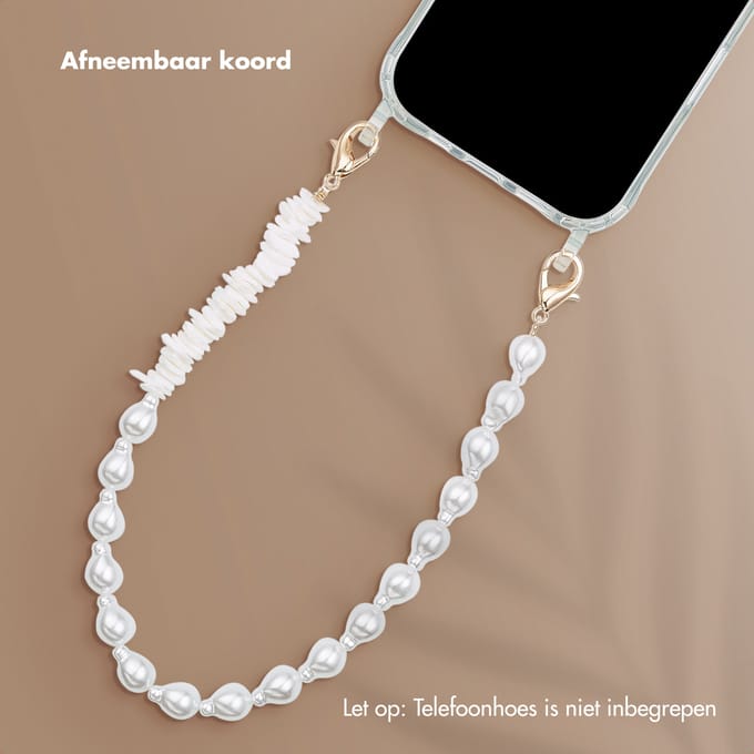 Selencia Telefoonkoorden Set met Parels en Schelpen - Midnight Black