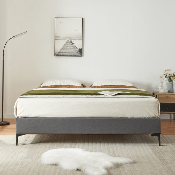 Tweepersoonsbed Lilla met bedbodem 140x200 cm donkergrijs [en.casa]