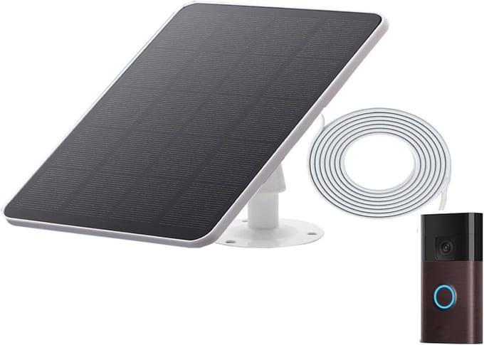 Zonnepaneel Deurbel - Solar Charger - Deurbel Opladen - Continu Opladen - 5 meter kabel - Wit