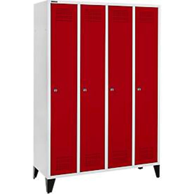 Schäfer Shop Genius Kledinglocker met poten, 4 compartimenten, 300 mm compartimentbreedte, cilinderslot, robijnrood