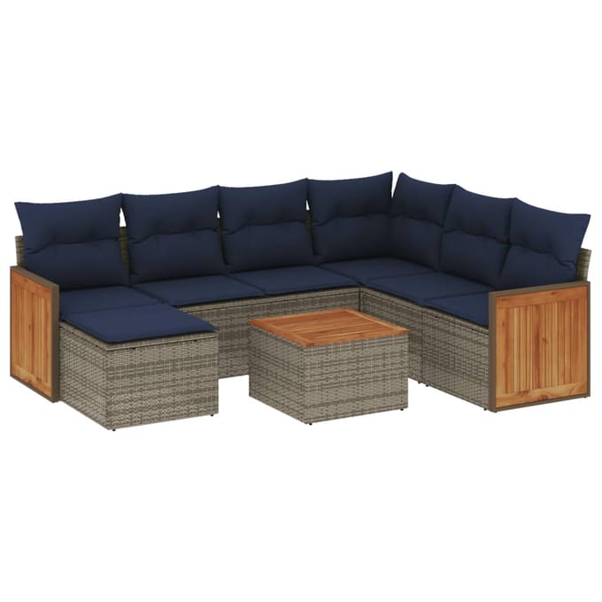 vidaXL - 8-delige - tuinbankset - met - kussens, - grijs - polyrotan