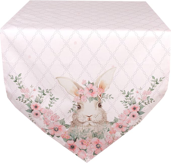Clayre & Eef Tafelloper 50x160 cm Roze Katoen Konijn