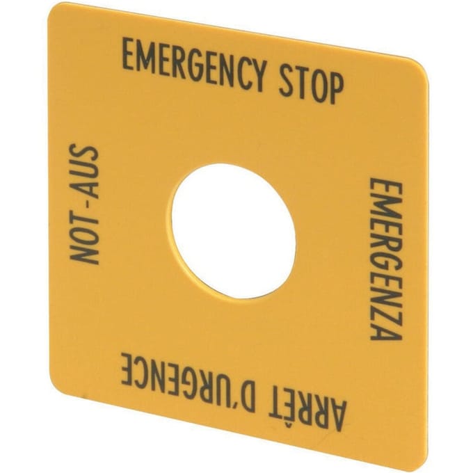 Noodstoplabel Meertalig 50x50mm Geel - 216484