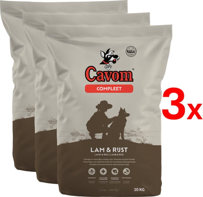 Cavom compleet Lam & Rijst - geperste brokken - 3x 20 kg