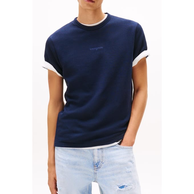 Tommy Hilfiger Slim Waffle Tee Dark Night Navy Taglia: S | Magliette basic Outlet | Uomo | Nero