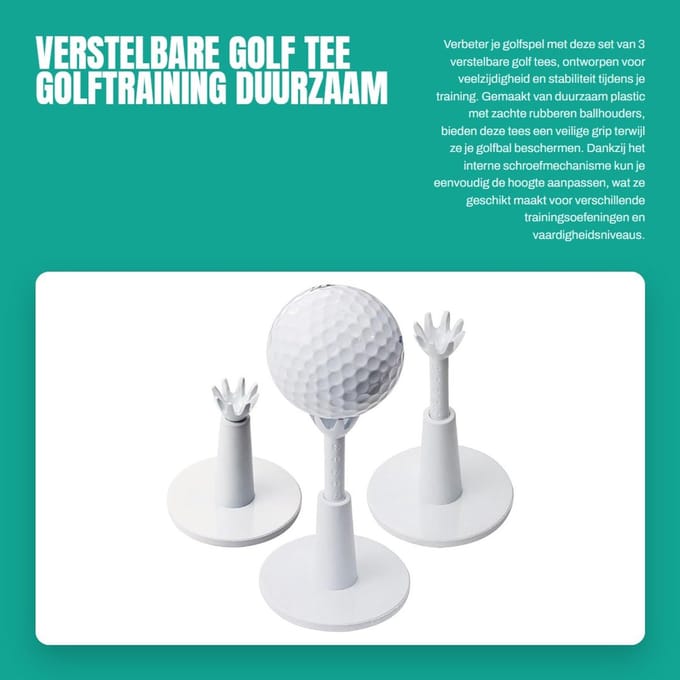 Dailygoods- Golf Tee Set van 3 - Verstelbare Hoogte - Zachte Rubberen Balhouder - Duurzaam Plastic - Golftraining Accessoires - Compact 5,3 cm