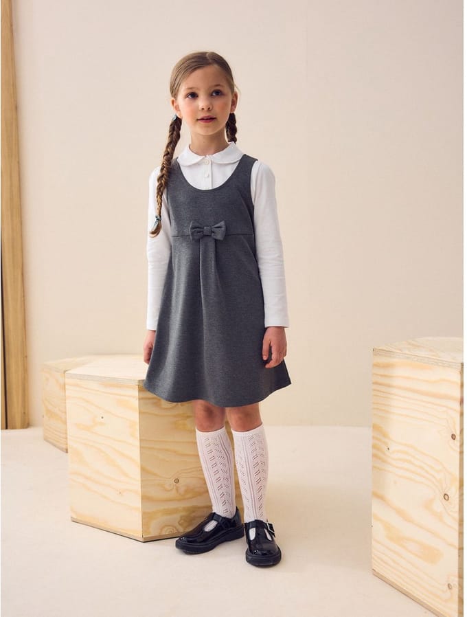 Next - Meisjes - Jersey stretch schoolovergooier met strik - Grijs