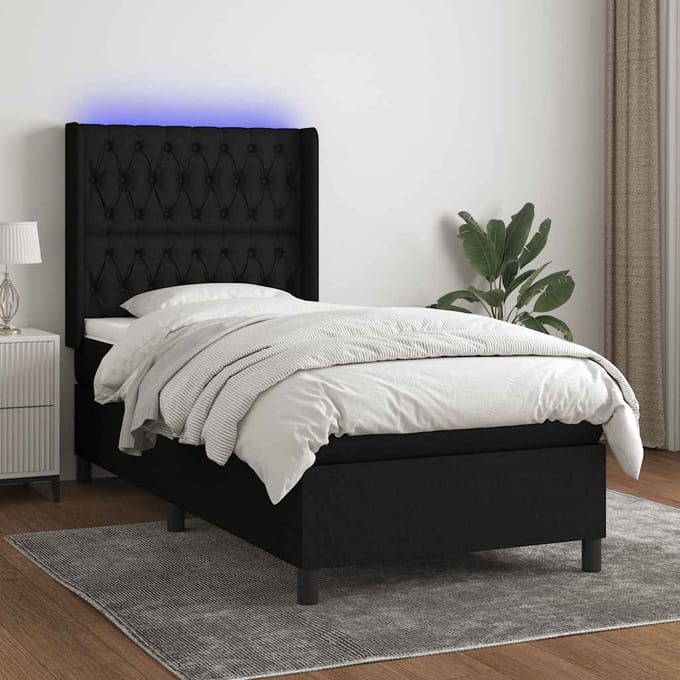 vidaXL - Boxspring - met - matras - en - LED - stof - zwart - 100x200 - cm