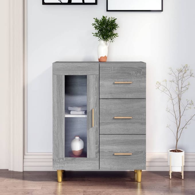 vidaXL - Dressoir - 69,5x34x90 - cm - bewerkt - hout - grijs - sonoma - eikenkleurig